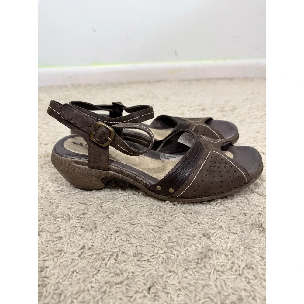 Merrell Womens Luxe Strap Coffee Brown Leather Slingback Open Toe Sandals Size 9